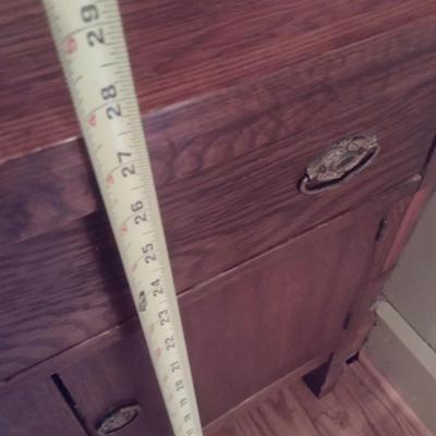 Antique Oak Wash Stand with Mirror and Towel Rod