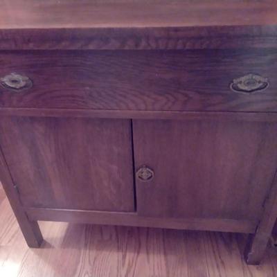 Antique Oak Wash Stand with Mirror and Towel Rod