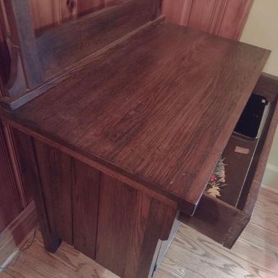 Antique Oak Wash Stand with Mirror and Towel Rod