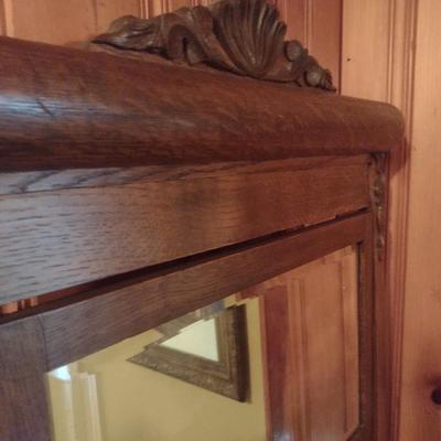 Antique Oak Wash Stand with Mirror and Towel Rod