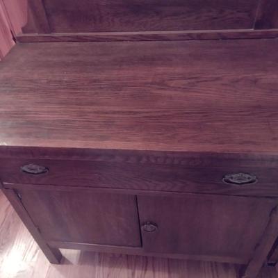 Antique Oak Wash Stand with Mirror and Towel Rod