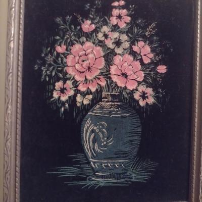 Pair of Vintage Floral Pictures on Felt Canvas