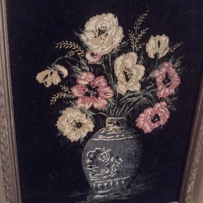 Pair of Vintage Floral Pictures on Felt Canvas