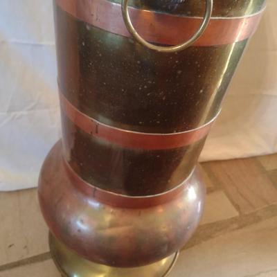 Large Brass Floor Vase with Lion Head Handles