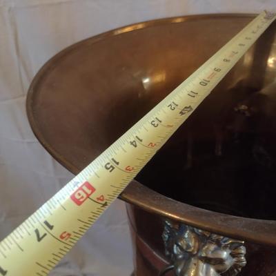 Large Brass Floor Vase with Lion Head Handles