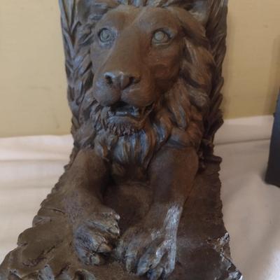 Vintage Resin Lion Bust Bookends