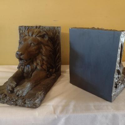 Vintage Resin Lion Bust Bookends