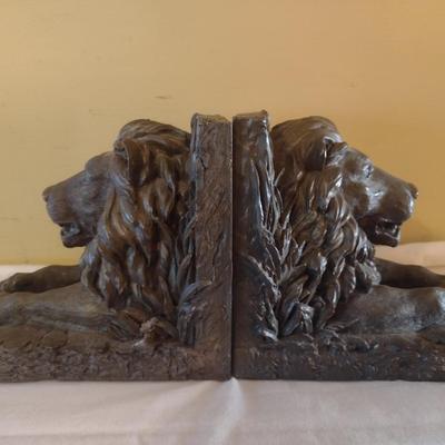 Vintage Resin Lion Bust Bookends