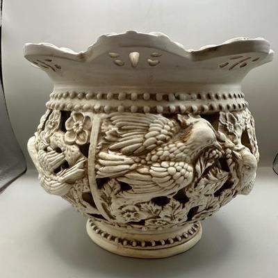 Vintage Ardalt Uccello Birds Flowers Carved Pierced Pedestal Vase Compote Italy