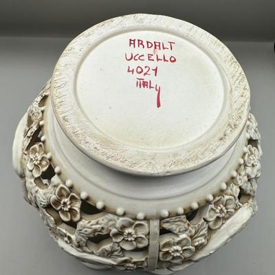 Vintage Ardalt Uccello Birds Flowers Carved Pierced Pedestal Vase Compote Italy