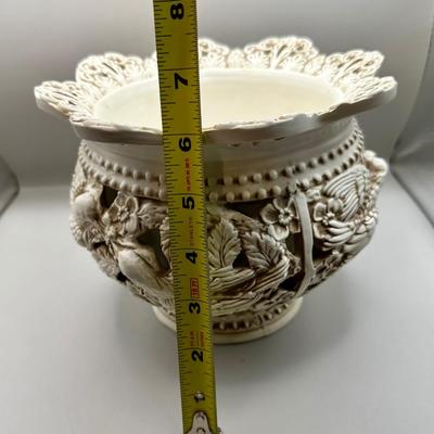 Vintage Ardalt Uccello Birds Flowers Carved Pierced Pedestal Vase Compote Italy