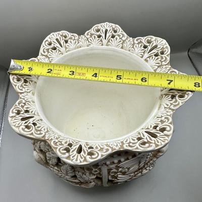Vintage Ardalt Uccello Birds Flowers Carved Pierced Pedestal Vase Compote Italy