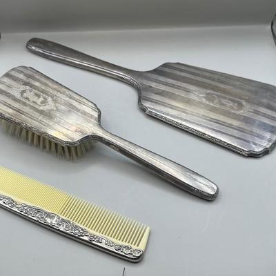 Vintage 3pc Vanity Set - Brush, Comb, & Mirror