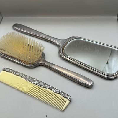 Vintage 3pc Vanity Set - Brush, Comb, & Mirror