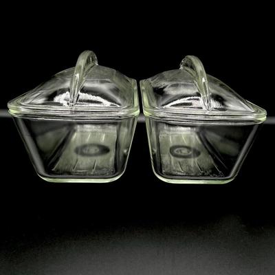 WESTINGHOUSE ~ Pair (2) ~ Vtg. Clear Glass Refrigerator Dishes With Lids ~ *Read details