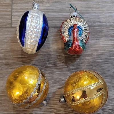 Vintage Glass Ornaments- Turkey, Corn, & 2 Gold Balls
