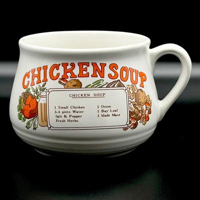 Vtg. Wide Soup Mugs With Recipe ~ Set Of Four (4)