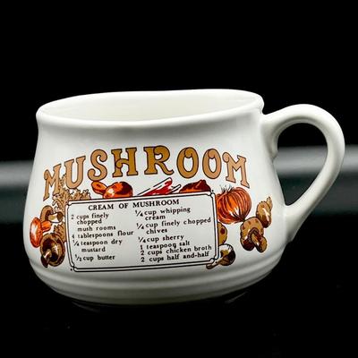 Vtg. Wide Soup Mugs With Recipe ~ Set Of Four (4)