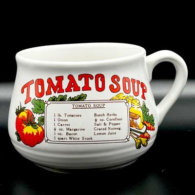 Vtg. Wide Soup Mugs With Recipe ~ Set Of Four (4)