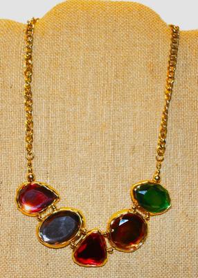 5 Glass Multicolor Teardrops Necklace 13" L