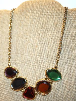5 Glass Multicolor Teardrops Necklace 13" L
