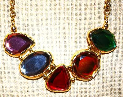 5 Glass Multicolor Teardrops Necklace 13" L