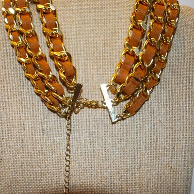 "Leather & Links" 6 Strand Necklace 26" L