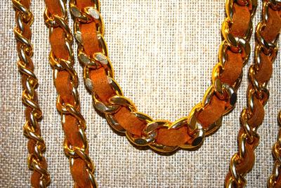 "Leather & Links" 6 Strand Necklace 26" L