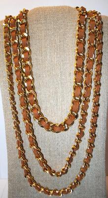 "Leather & Links" 6 Strand Necklace 26" L