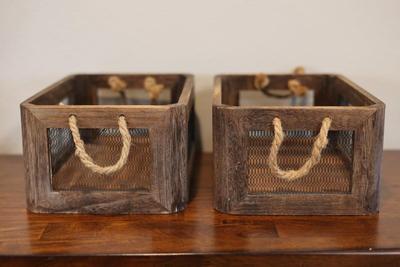 Rustic Wood & Wire Decorative Nesting Storage Basket (2)
