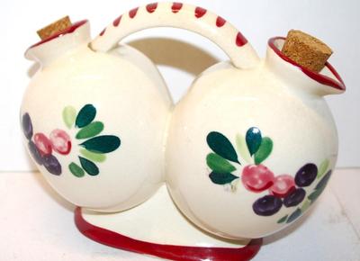 Handpainted Vinegar & Oil Flowered Container 6" W x 4 1/2" H