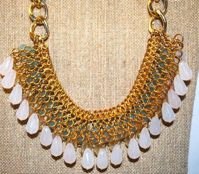3 Tiers of Acrylic Teardrops On a Heavy Gold Tone Chain Link 11" L