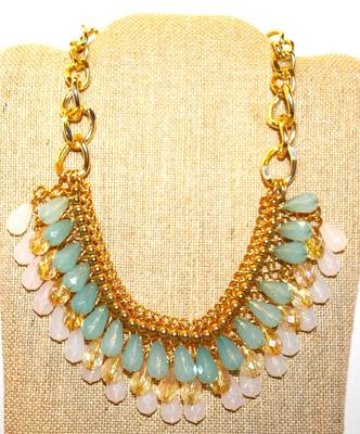 3 Tiers of Acrylic Teardrops On a Heavy Gold Tone Chain Link 11" L