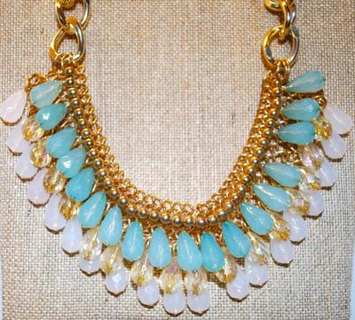3 Tiers of Acrylic Teardrops On a Heavy Gold Tone Chain Link 11" L