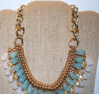 3 Tiers of Acrylic Teardrops On a Heavy Gold Tone Chain Link 11" L