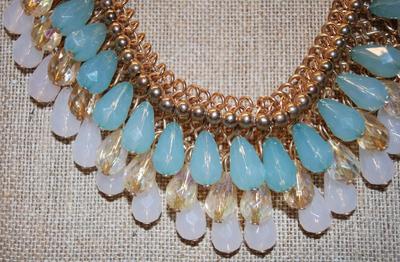3 Tiers of Acrylic Teardrops On a Heavy Gold Tone Chain Link 11" L