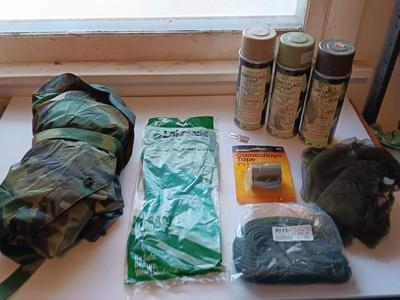 Camo raincoat - chemical resistant gloves - Para cord - Camo tape and spray paint