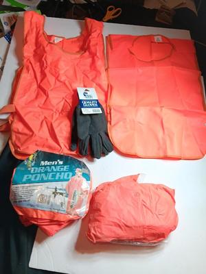 Safety / Hunting Orange vests, raincoats and new gloves