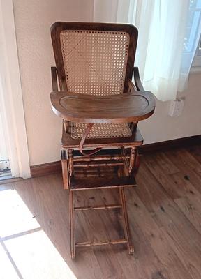 VINTAGE CONVERTIBLE HIGH CHAIR/ROCKING CHAIR WITH CANE BACK AND SEAT