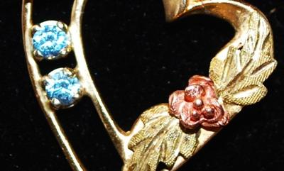 2 Blue Topaz December Birth Stone & Rose Gold Flower Pendant Â¾
