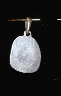Oval Silver Tone PENDANT with Agate Style Stone 1 Â¼" L