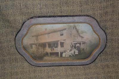 Antique Framed Family Photo in Curved Convex Glass AS IS 22.25"x14.25"