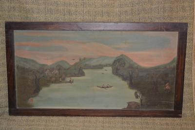 Vintage Framed July 1936 E.H. Figgat Oil Painting on Wood Board 41.75"x23"
