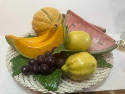 Rare Vintage Large Lattice Ceramic Fruit Platter Made in Italy