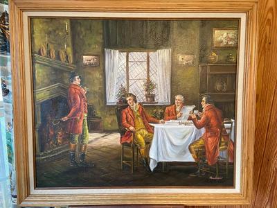 Oil on Canvas Framed Painting of 18th Century Men; Signed "Andrew"