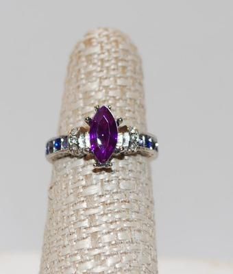 Size 5Â¾ Marquise Mystic Purple Stone with Sparkle Blues Accent Stones (4.4g)