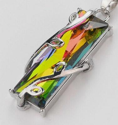 Rainbow Irridescent Long Rectangle PENDANT (1 Â½ x Â½) Necklace 19"