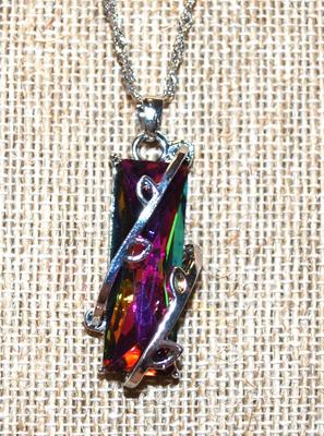 Rainbow Irridescent Long Rectangle PENDANT (1 Â½ x Â½) Necklace 19"
