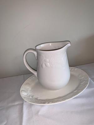 Gibson fruit off white pitcher and platter