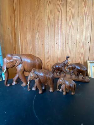 Carved Wooden Elephant Figurines